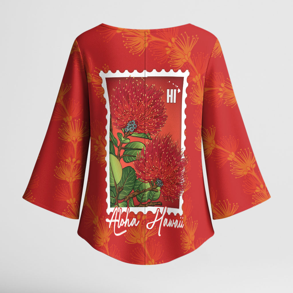 Aloha Hawaii Ohia Lehua Kimono Sleeve Blouse Hawaiian Lei Stylized Stamp LT14 - Polynesian Pride