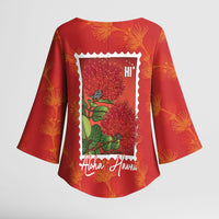 Aloha Hawaii Ohia Lehua Kimono Sleeve Blouse Hawaiian Lei Stylized Stamp LT14 - Polynesian Pride