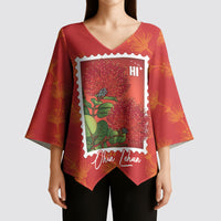 Aloha Hawaii Ohia Lehua Kimono Sleeve Blouse Hawaiian Lei Stylized Stamp LT14 - Polynesian Pride