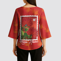 Aloha Hawaii Ohia Lehua Kimono Sleeve Blouse Hawaiian Lei Stylized Stamp LT14 - Polynesian Pride