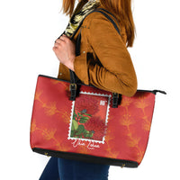 Aloha Hawaii Ohia Lehua Leather Tote Bag Hawaiian Lei Stylized Stamp LT14 Red - Polynesian Pride
