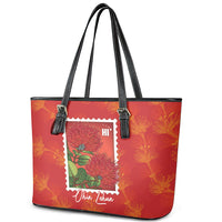 Aloha Hawaii Ohia Lehua Leather Tote Bag Hawaiian Lei Stylized Stamp LT14 - Polynesian Pride