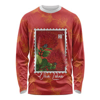 Aloha Hawaii Ohia Lehua Long Sleeve Shirt Hawaiian Lei Stylized Stamp LT14 Unisex Red - Polynesian Pride