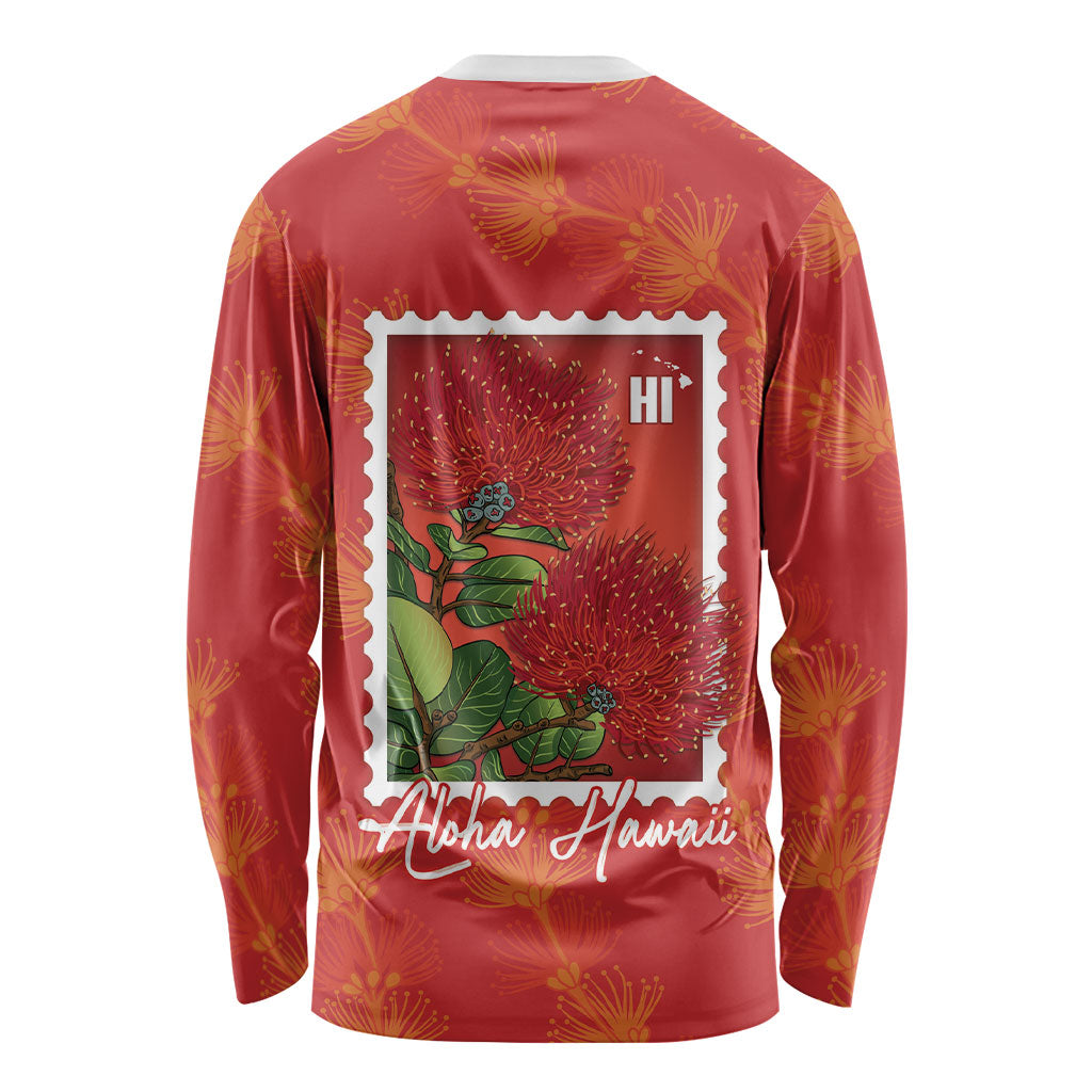 Aloha Hawaii Ohia Lehua Long Sleeve Shirt Hawaiian Lei Stylized Stamp LT14 - Polynesian Pride