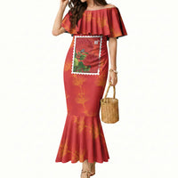 Aloha Hawaii Ohia Lehua Mermaid Dress Hawaiian Lei Stylized Stamp LT14 Women Red - Polynesian Pride