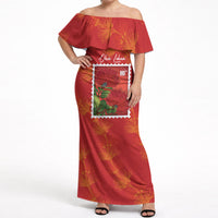 Aloha Hawaii Ohia Lehua Off Shoulder Maxi Dress Hawaiian Lei Stylized Stamp LT14 Women Red - Polynesian Pride