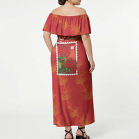 Aloha Hawaii Ohia Lehua Off Shoulder Maxi Dress Hawaiian Lei Stylized Stamp LT14 - Polynesian Pride
