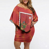 Aloha Hawaii Ohia Lehua Off Shoulder Short Dress Hawaiian Lei Stylized Stamp LT14 Women Red - Polynesian Pride