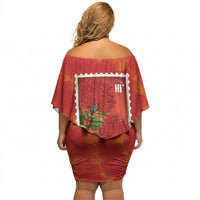 Aloha Hawaii Ohia Lehua Off Shoulder Short Dress Hawaiian Lei Stylized Stamp LT14 - Polynesian Pride