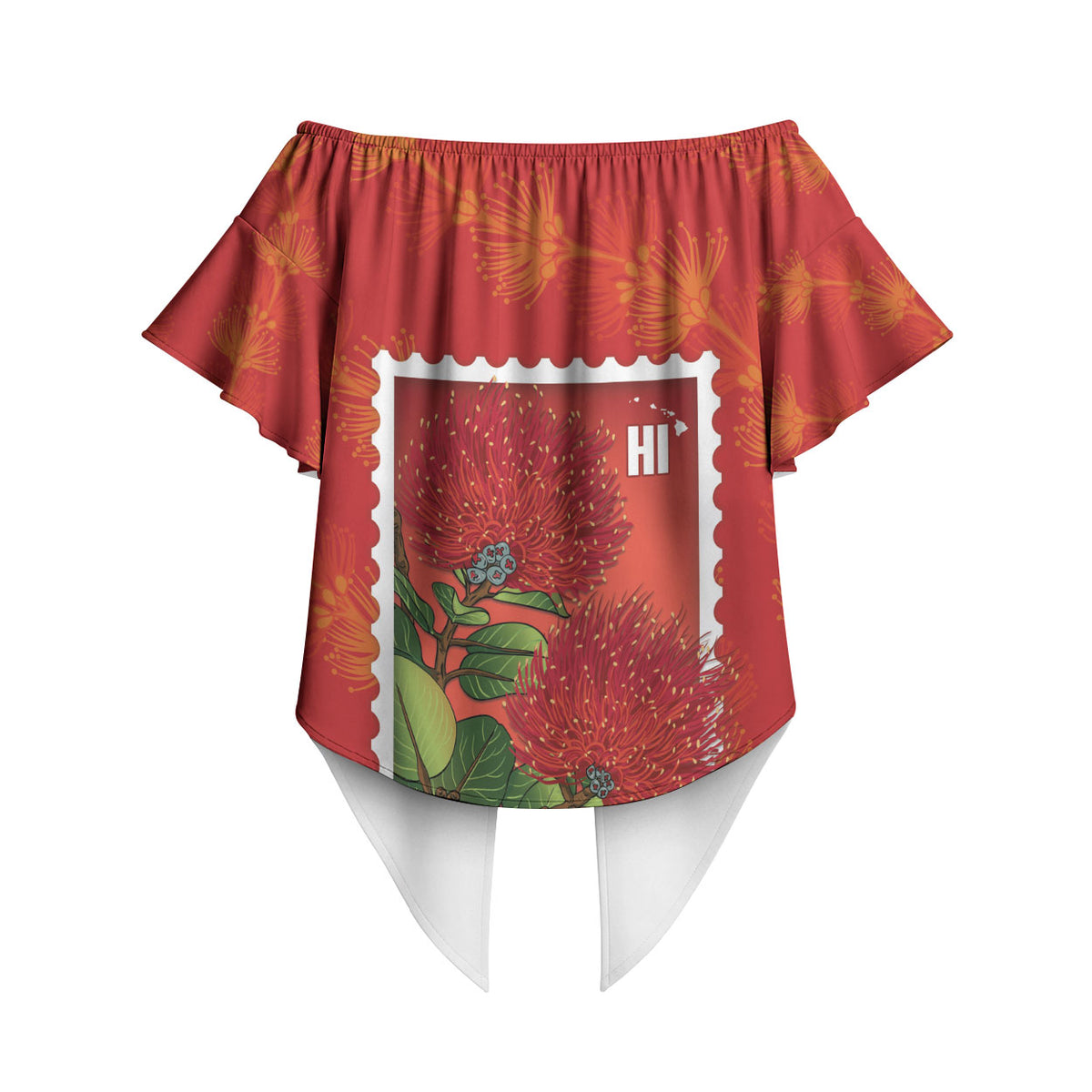 Aloha Hawaii Ohia Lehua Off Shoulder Wrap Waist Top Hawaiian Lei Stylized Stamp LT14 - Polynesian Pride