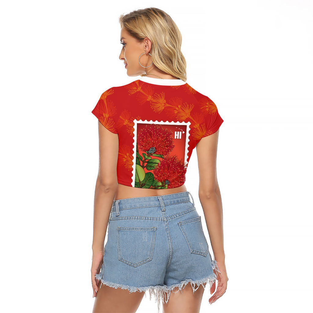 Aloha Hawaii Ohia Lehua Raglan Cropped T Shirt Hawaiian Lei Stylized Stamp LT14 - Polynesian Pride