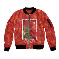 Aloha Hawaii Ohia Lehua Sleeve Zip Bomber Jacket Hawaiian Lei Stylized Stamp LT14 Unisex Red - Polynesian Pride