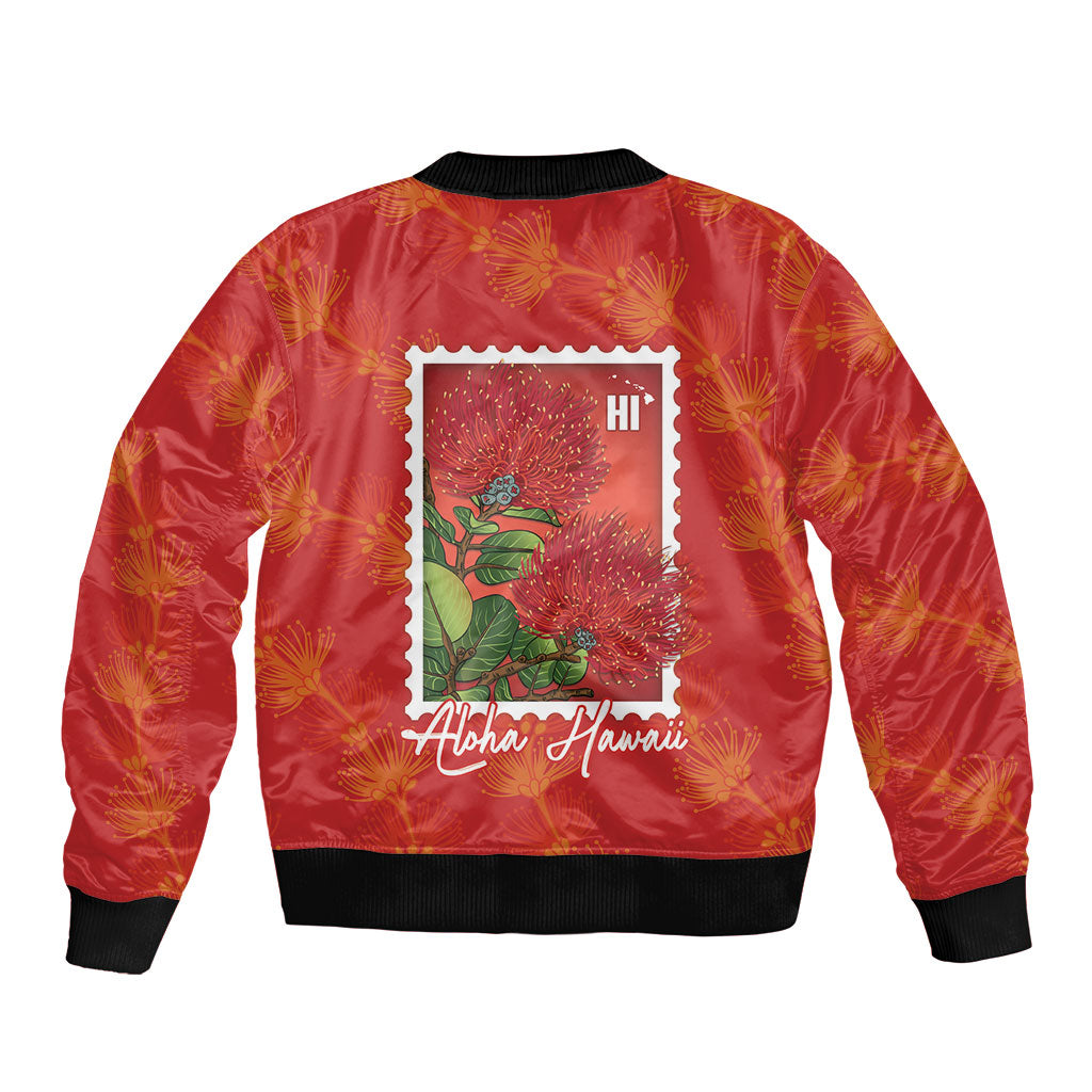 Aloha Hawaii Ohia Lehua Sleeve Zip Bomber Jacket Hawaiian Lei Stylized Stamp LT14 - Polynesian Pride