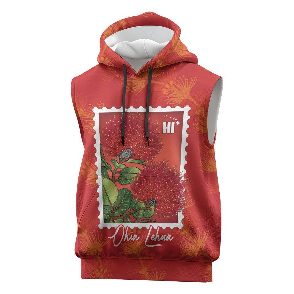 Aloha Hawaii Ohia Lehua Sleeveless Hoodie Hawaiian Lei Stylized Stamp LT14 Red - Polynesian Pride