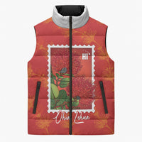 Aloha Hawaii Ohia Lehua Sleeveless Puffer Jacket Hawaiian Lei Stylized Stamp LT14 Unisex Red - Polynesian Pride