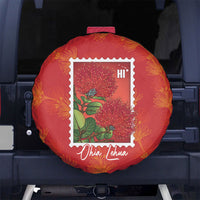 Aloha Hawaii Ohia Lehua Spare Tire Cover Hawaiian Lei Stylized Stamp LT14 No hole Red - Polynesian Pride
