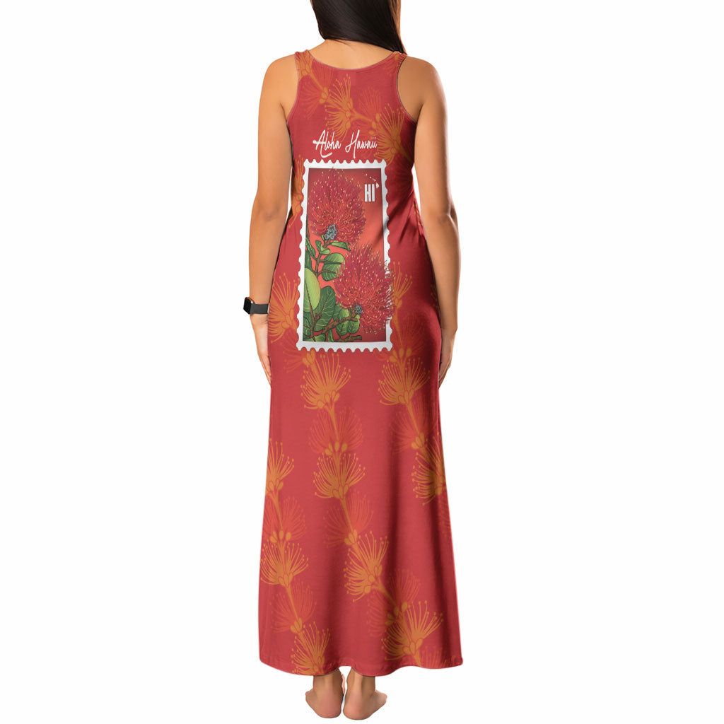 Aloha Hawaii Ohia Lehua Tank Maxi Dress Hawaiian Lei Stylized Stamp LT14 - Polynesian Pride