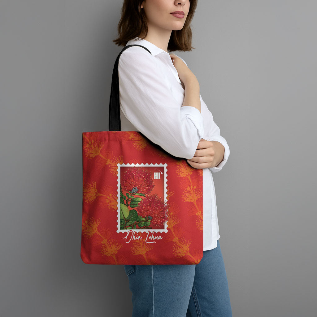 Aloha Hawaii Ohia Lehua Tote Bag Hawaiian Lei Stylized Stamp LT14 - Polynesian Pride
