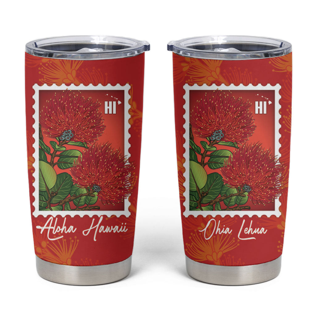 Aloha Hawaii Ohia Lehua Tumbler Cup Hawaiian Lei Stylized Stamp LT14 Red - Polynesian Pride
