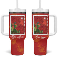 Aloha Hawaii Ohia Lehua Tumbler With Handle Hawaiian Lei Stylized Stamp LT14 One Size: 40 oz Red - Polynesian Pride
