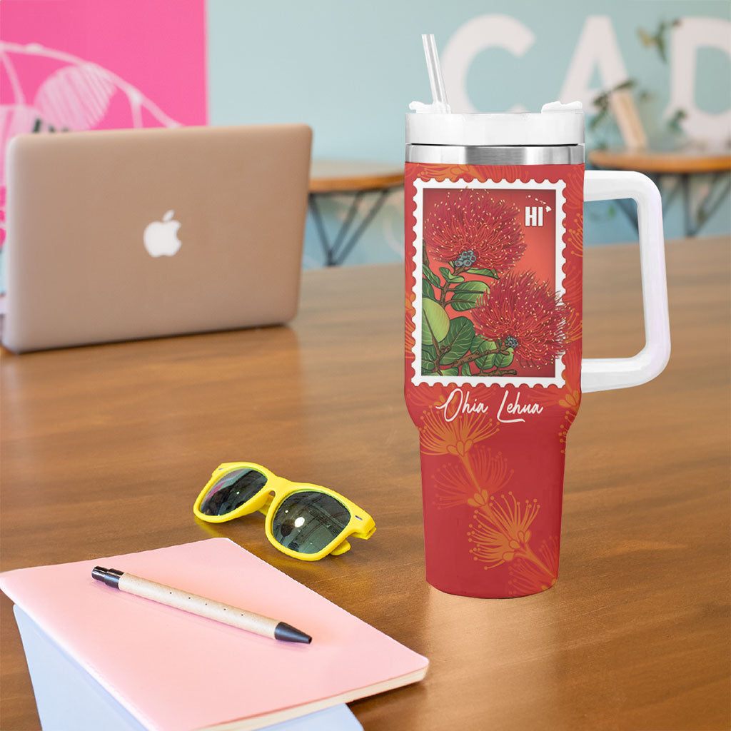 Aloha Hawaii Ohia Lehua Tumbler With Handle Hawaiian Lei Stylized Stamp LT14 - Polynesian Pride