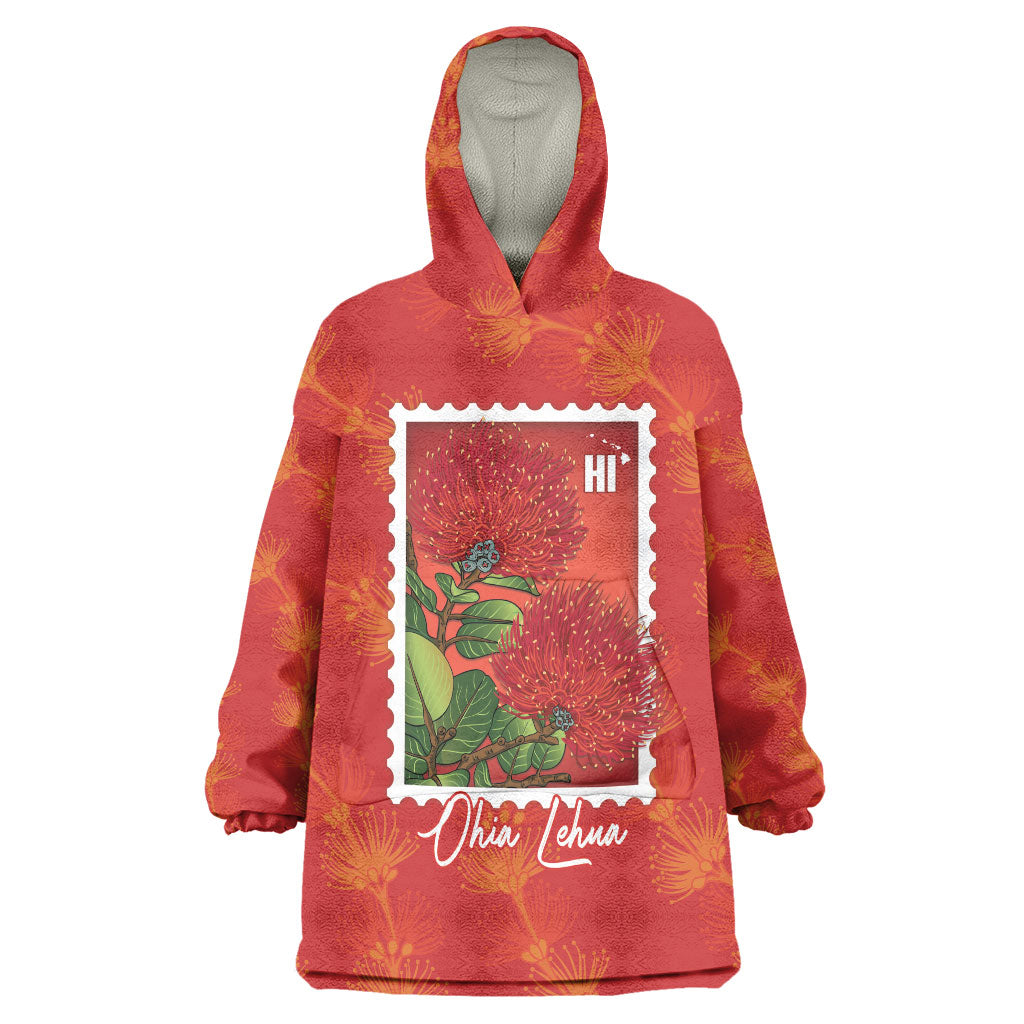 Aloha Hawaii Ohia Lehua Wearable Blanket Hoodie Hawaiian Lei Stylized Stamp