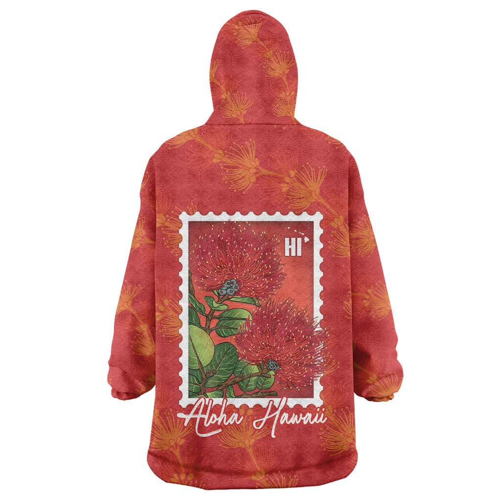 Aloha Hawaii Ohia Lehua Wearable Blanket Hoodie Hawaiian Lei Stylized Stamp LT14 - Polynesian Pride