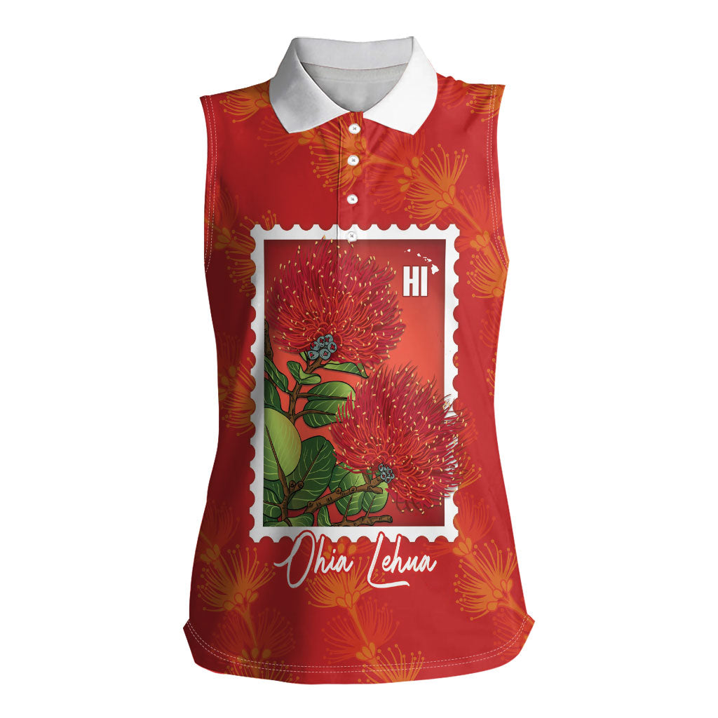 Aloha Hawaii Ohia Lehua Women Sleeveless Polo Shirt Hawaiian Lei Stylized Stamp LT14 Female Red - Polynesian Pride