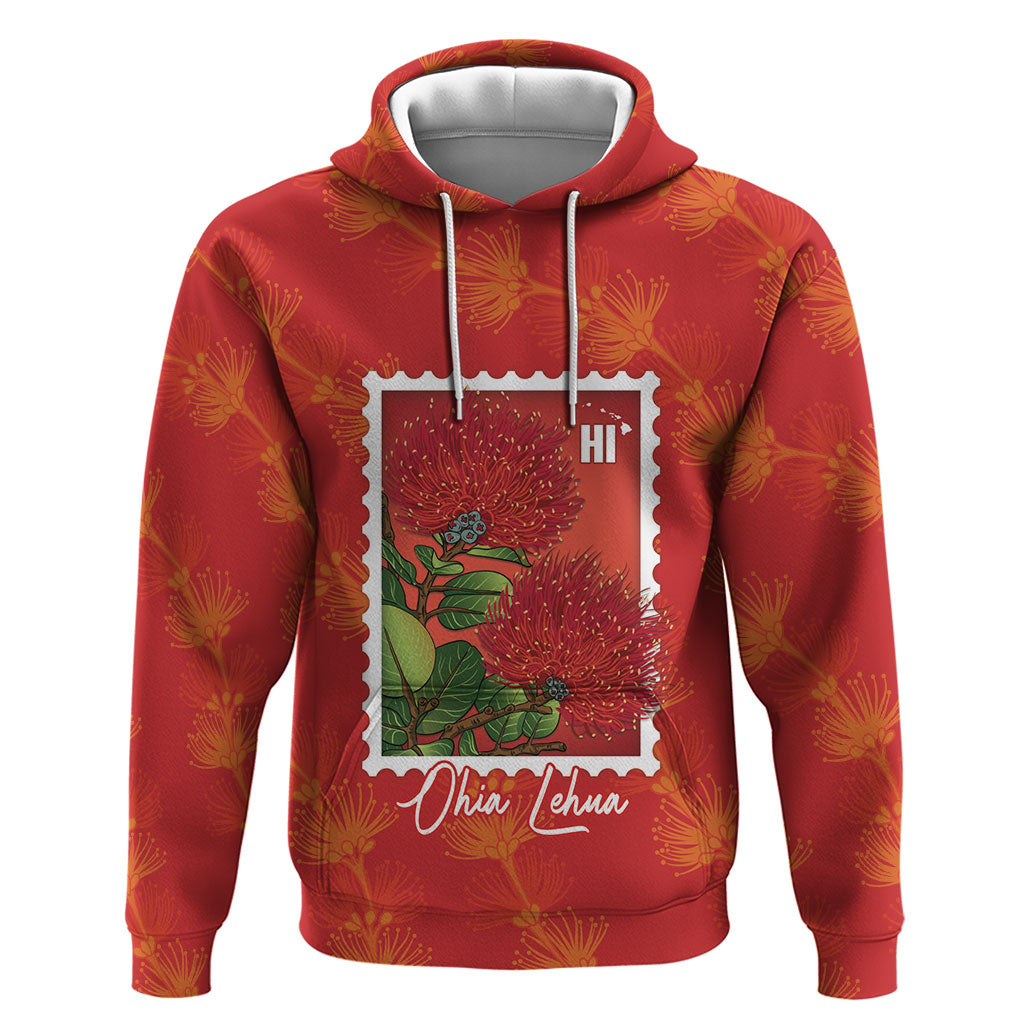 Aloha Hawaii Ohia Lehua Zip Hoodie Hawaiian Lei Stylized Stamp LT14 Pullover Hoodie Red - Polynesian Pride