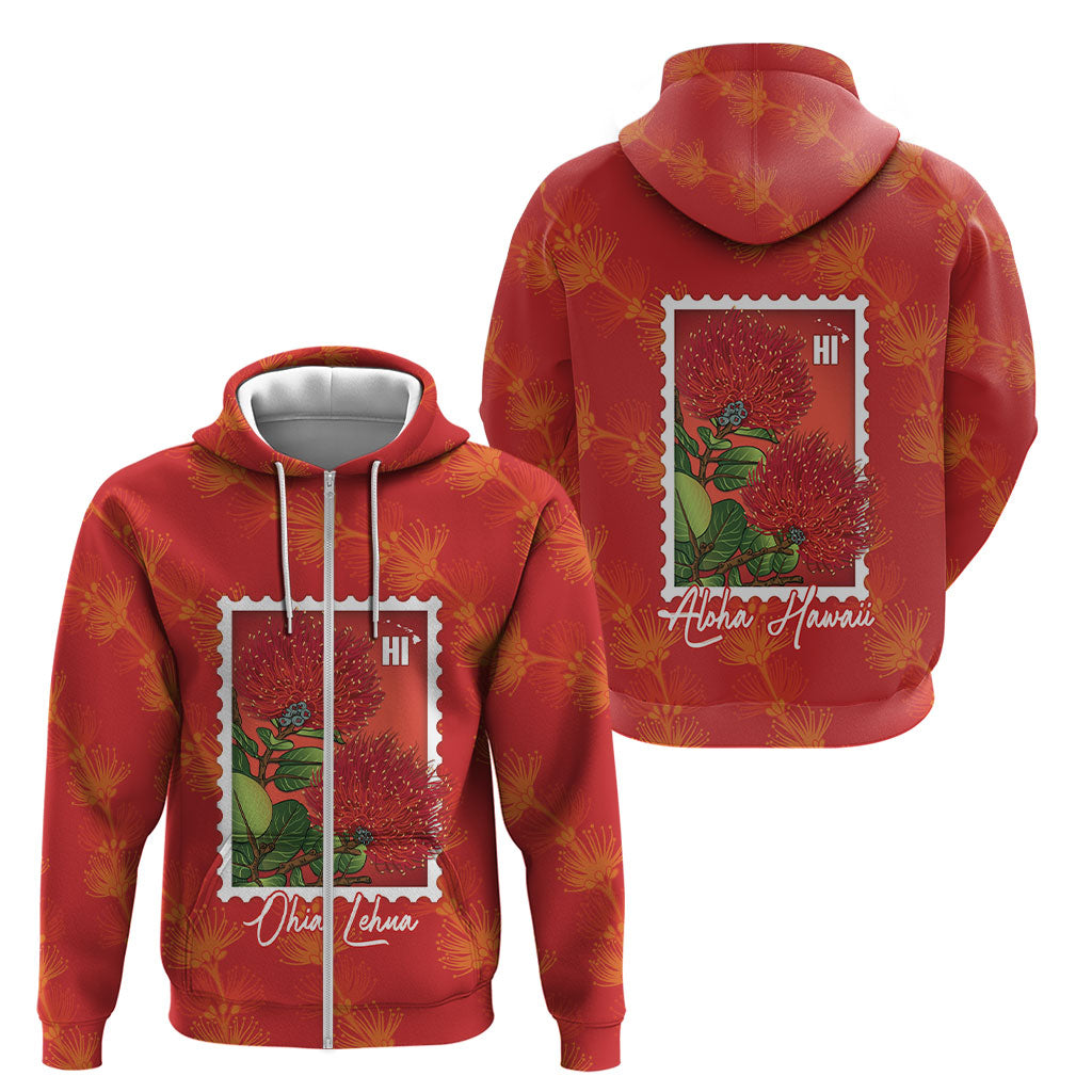 Aloha Hawaii Ohia Lehua Zip Hoodie Hawaiian Lei Stylized Stamp LT14 - Polynesian Pride