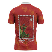 Aloha Hawaii Ohia Lehua Zipper Polo Shirt Hawaiian Lei Stylized Stamp LT14 - Polynesian Pride