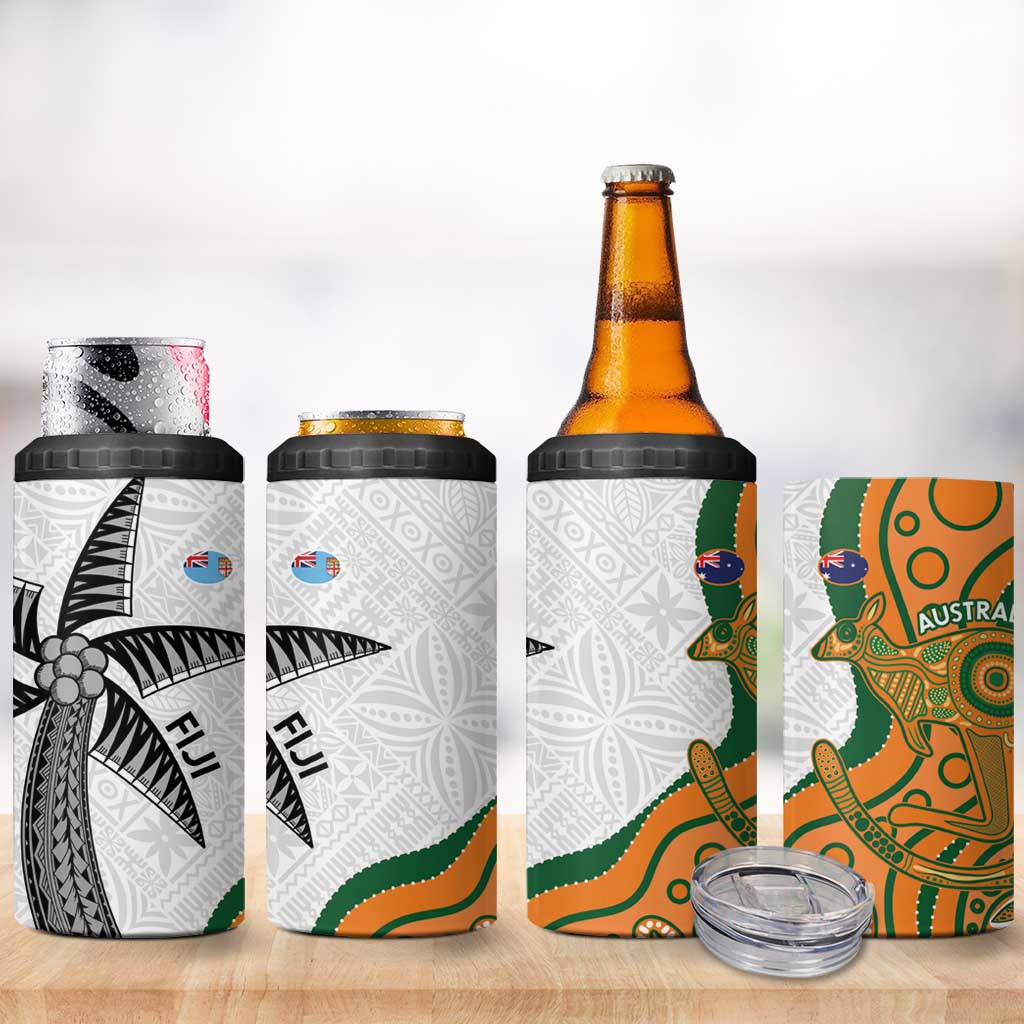 Custom Fiji And Australia Rugby 4 in 1 Can Cooler Tumbler Fijian Palm Tree Mix Aussie Kangaroo
