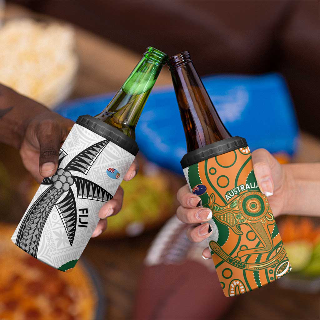 Custom Fiji And Australia Rugby 4 in 1 Can Cooler Tumbler Fijian Palm Tree Mix Aussie Kangaroo