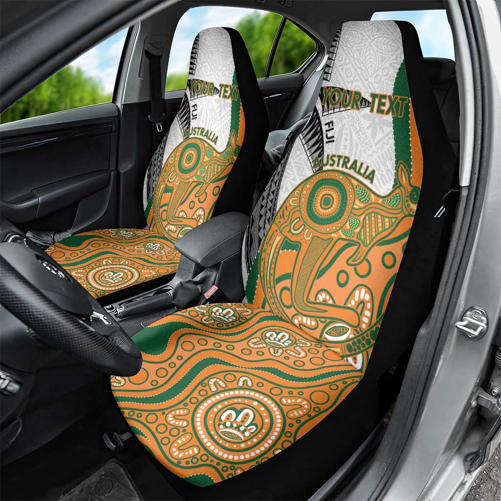 Custom Fiji And Australia Rugby Car Seat Cover Fijian Palm Tree Mix Aussie Kangaroo LT14 - Polynesian Pride