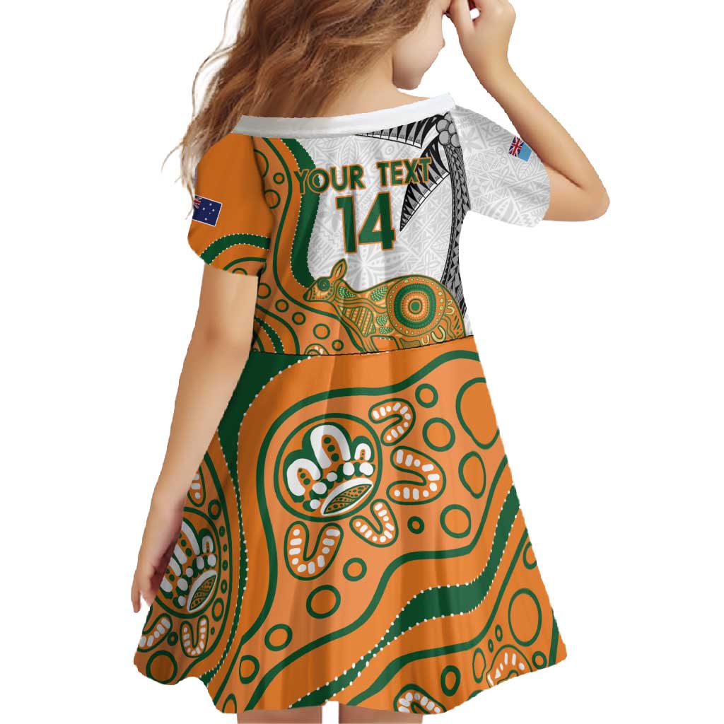 Custom Fiji And Australia Rugby Family Matching Long Sleeve Bodycon Dress and Hawaiian Shirt Fijian Palm Tree Mix Aussie Kangaroo LT14 - Polynesian Pride