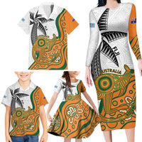 Custom Fiji And Australia Rugby Family Matching Long Sleeve Bodycon Dress and Hawaiian Shirt Fijian Palm Tree Mix Aussie Kangaroo LT14 - Polynesian Pride