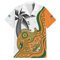 Custom Fiji And Australia Rugby Family Matching Long Sleeve Bodycon Dress and Hawaiian Shirt Fijian Palm Tree Mix Aussie Kangaroo LT14 Dad's Shirt - Short Sleeve Gold - Polynesian Pride