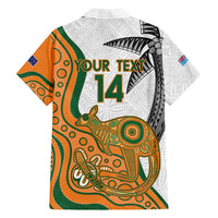 Custom Fiji And Australia Rugby Family Matching Long Sleeve Bodycon Dress and Hawaiian Shirt Fijian Palm Tree Mix Aussie Kangaroo LT14 - Polynesian Pride