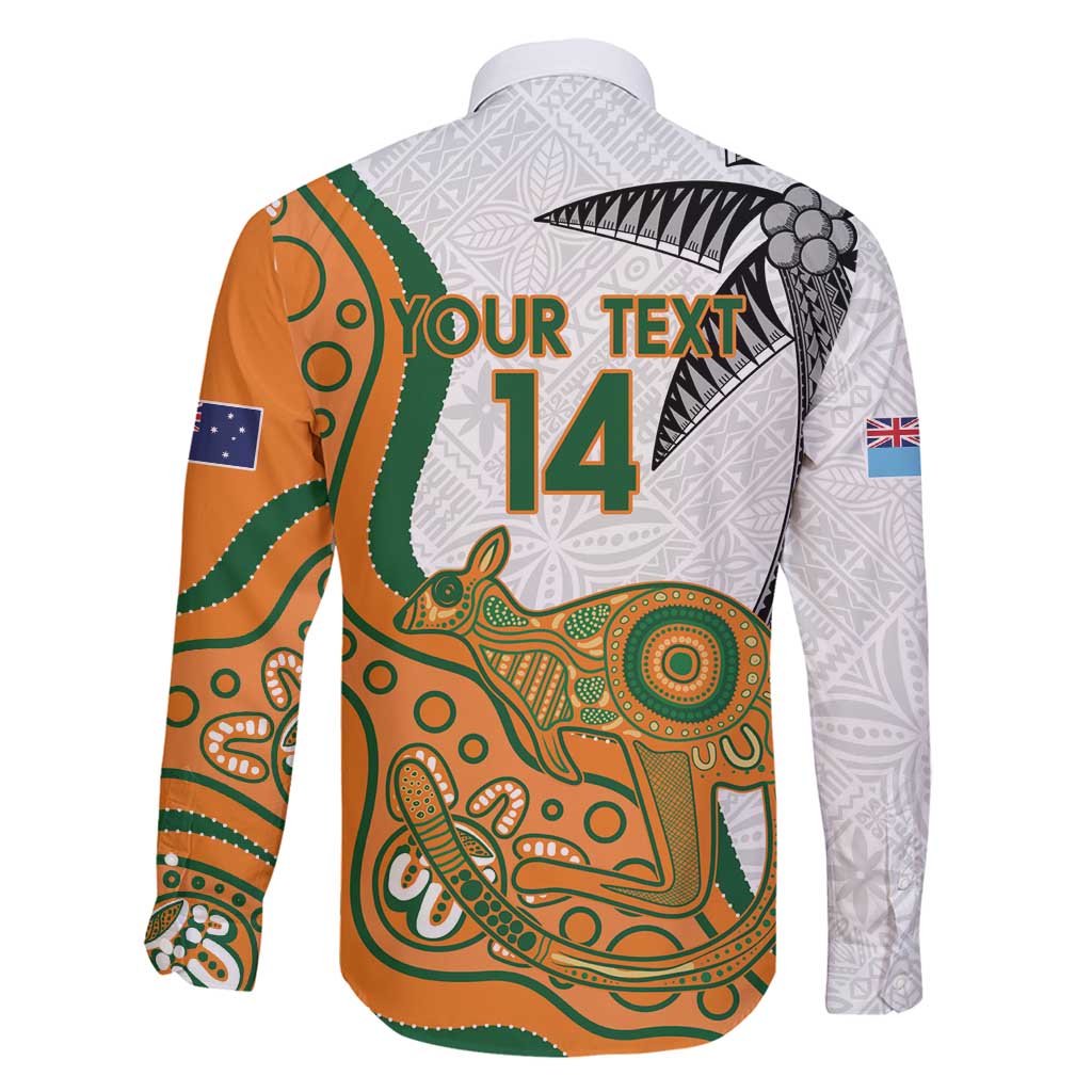 Custom Fiji And Australia Rugby Family Matching Long Sleeve Bodycon Dress and Hawaiian Shirt Fijian Palm Tree Mix Aussie Kangaroo LT14 - Polynesian Pride