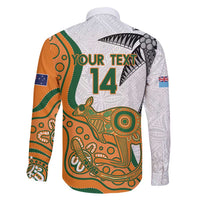 Custom Fiji And Australia Rugby Family Matching Long Sleeve Bodycon Dress and Hawaiian Shirt Fijian Palm Tree Mix Aussie Kangaroo LT14 - Polynesian Pride