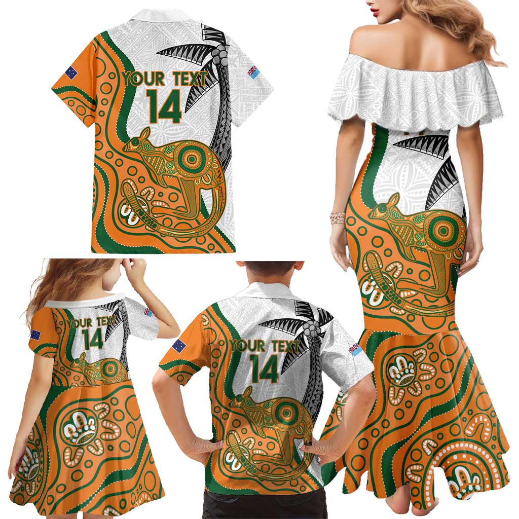 Custom Fiji And Australia Rugby Family Matching Mermaid Dress and Hawaiian Shirt Fijian Palm Tree Mix Aussie Kangaroo
