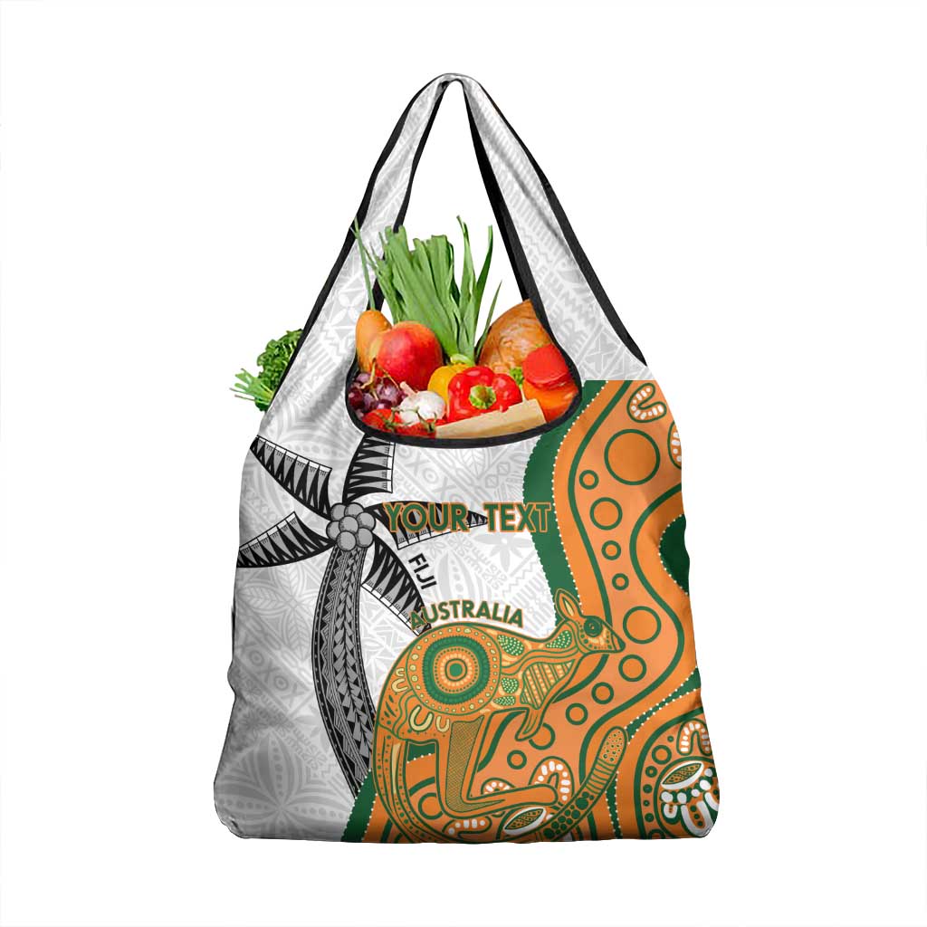 Custom Fiji And Australia Rugby Grocery Bag Fijian Palm Tree Mix Aussie Kangaroo