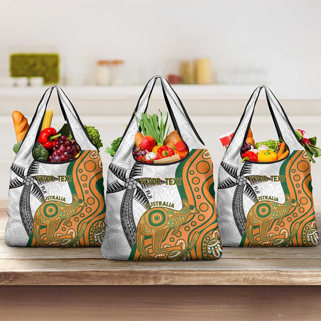 Custom Fiji And Australia Rugby Grocery Bag Fijian Palm Tree Mix Aussie Kangaroo LT14 3-pack One Size Gold - Polynesian Pride