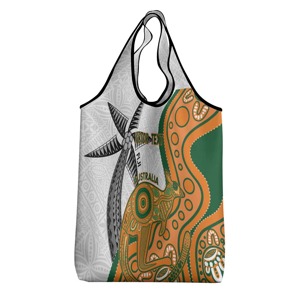 Custom Fiji And Australia Rugby Grocery Bag Fijian Palm Tree Mix Aussie Kangaroo LT14 - Polynesian Pride