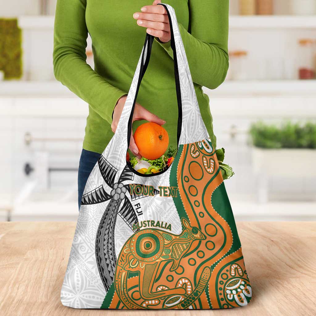 Custom Fiji And Australia Rugby Grocery Bag Fijian Palm Tree Mix Aussie Kangaroo LT14 - Polynesian Pride