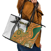 Custom Fiji And Australia Rugby Leather Tote Bag Fijian Palm Tree Mix Aussie Kangaroo