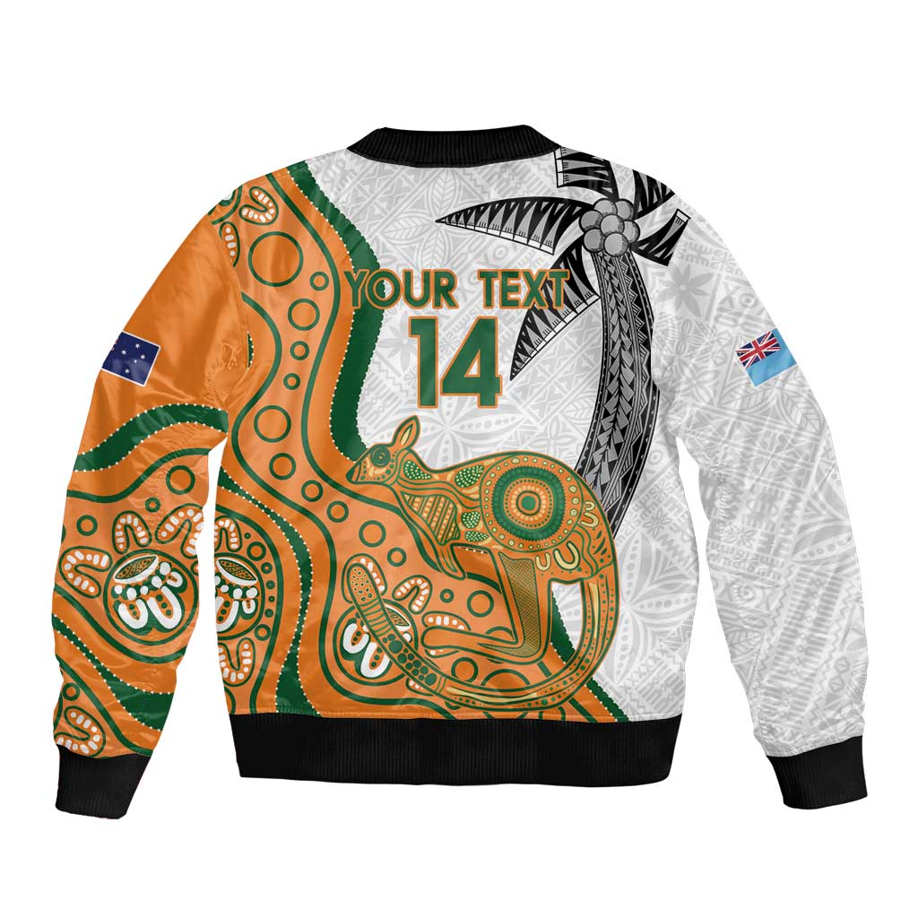 Custom Fiji And Australia Rugby Sleeve Zip Bomber Jacket Fijian Palm Tree Mix Aussie Kangaroo