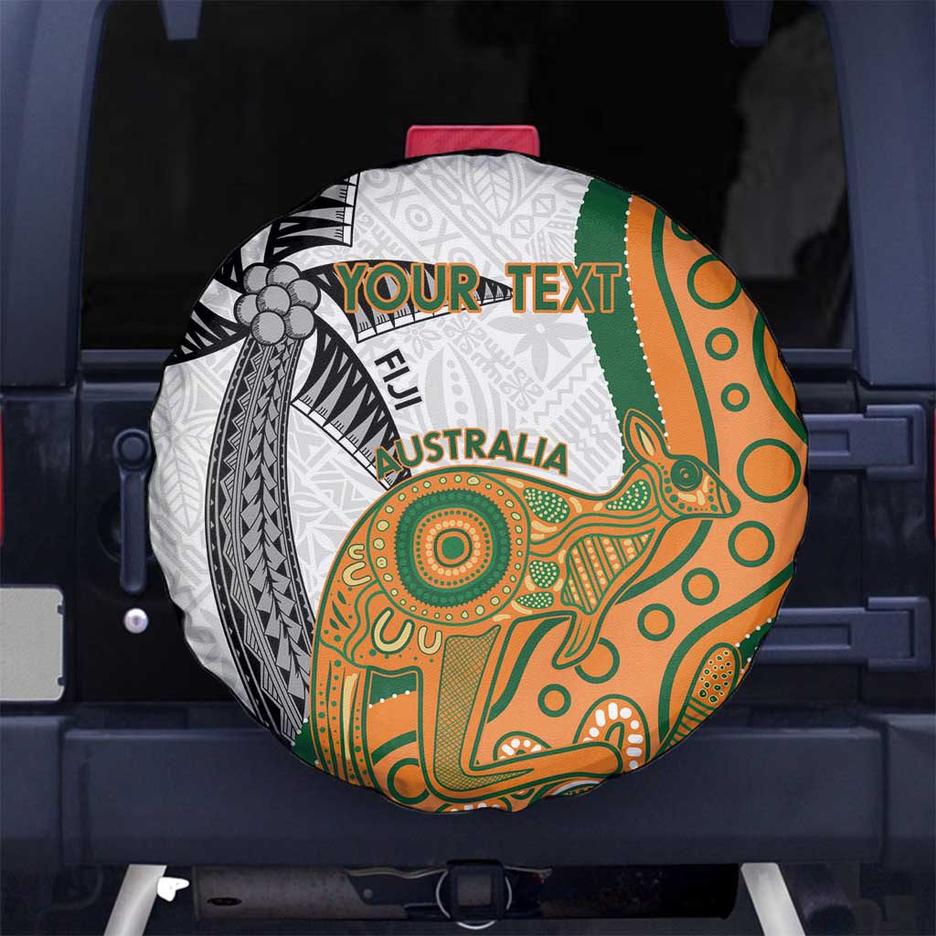 Custom Fiji And Australia Rugby Spare Tire Cover Fijian Palm Tree Mix Aussie Kangaroo LT14 - Polynesian Pride