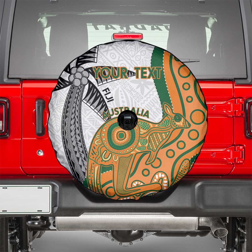 Custom Fiji And Australia Rugby Spare Tire Cover Fijian Palm Tree Mix Aussie Kangaroo LT14 - Polynesian Pride