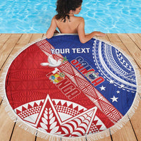 Tonga and Samoa Rugby Custom Beach Blanket Ikale Tahi Manu Samoa Together - Polynesian Pride